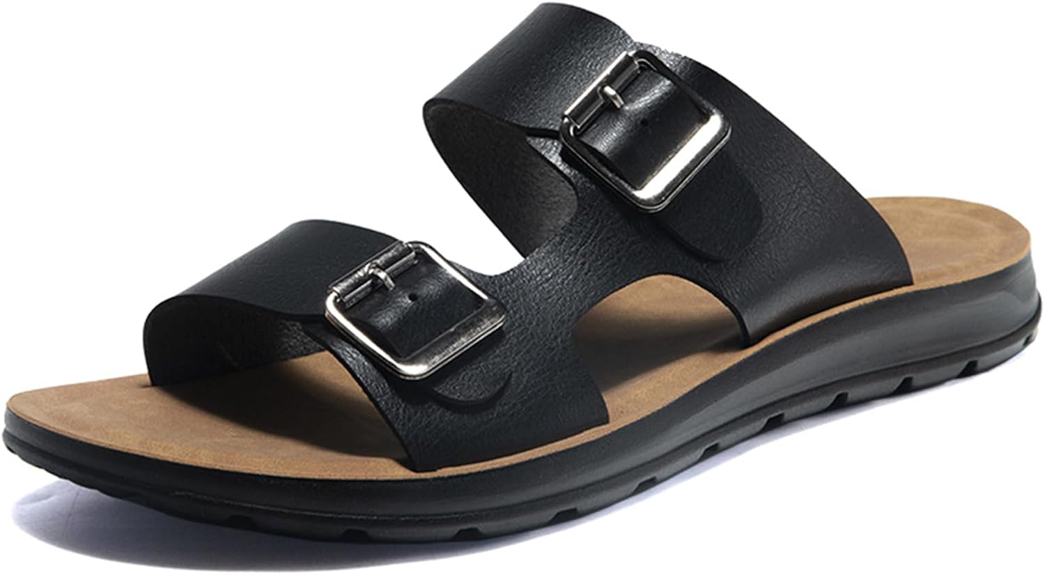 

Мужские кожаные шлепанцы Abborora с открытым носком для улицы, комфортные ретро повседневные вьетнамки, летние сандалии-слипоны для мужчин, черный/коричневый