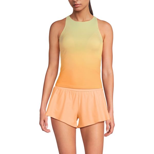 

Женский топ-танкини с высоким воротом и бретельками на спине Lands' End, цвет mint orange ombre