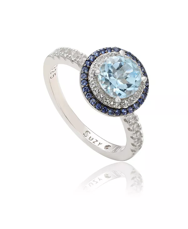 

Кольцо Suzy Levian из стерлингового серебра с круглым топазом и сапфиром в форме двойного ореола Suzy Levian New York, blue