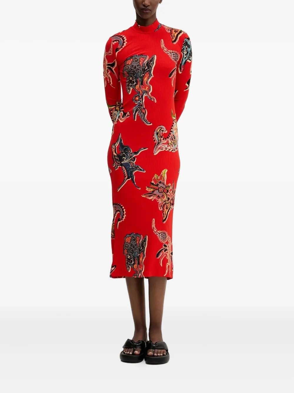 

Платье миди в рубчик Desigual, красный