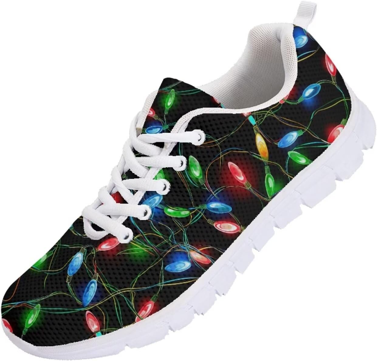 

Легкие кроссовки POLERO для женщин, повседневные дышащие сетчатые кроссовки для бега и тренировок, простые, с ярким рисунком панд, Xmas Lights Pattern