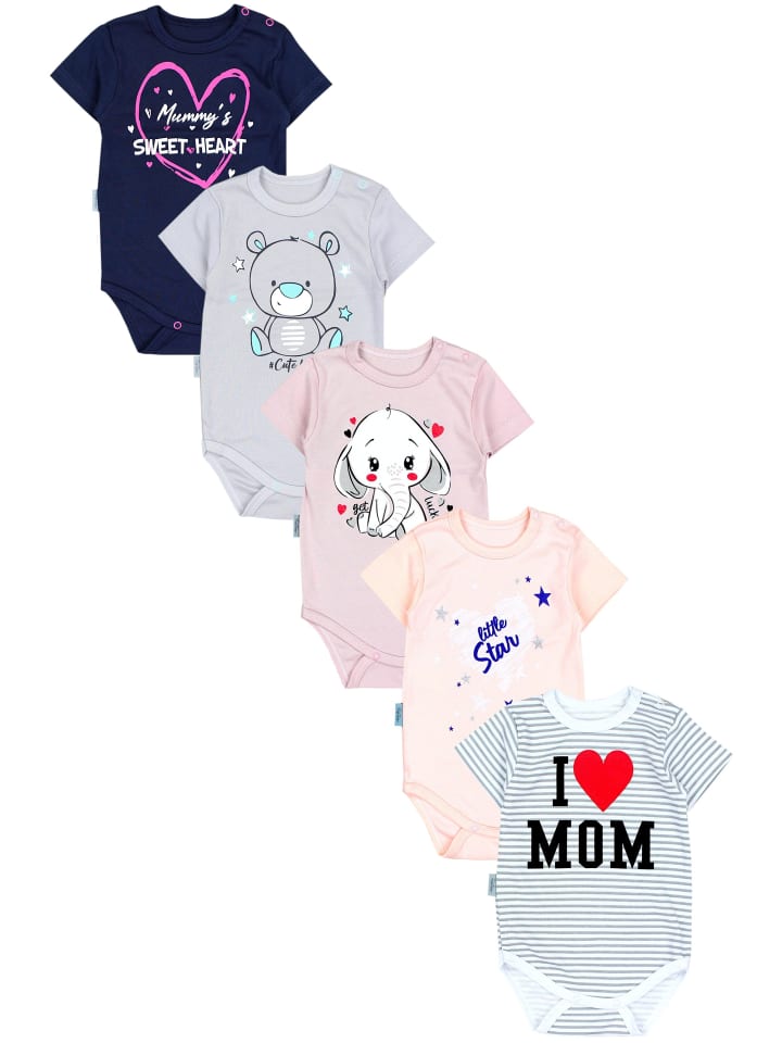 

TupTam Детские боди с короткими рукавами и напечатанным слоганом, комплект из 5 штук, розово-серый цвет