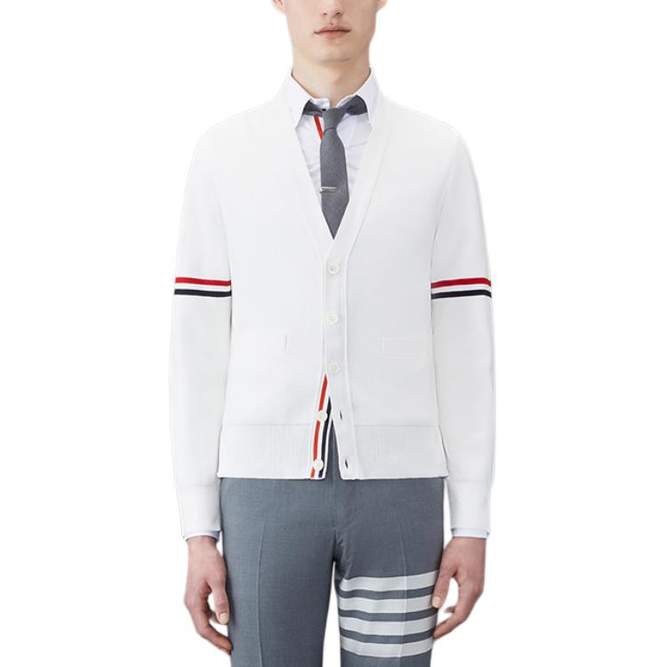 

Трехцветный кардиган с 4 полосками THOM BROWNE, белый