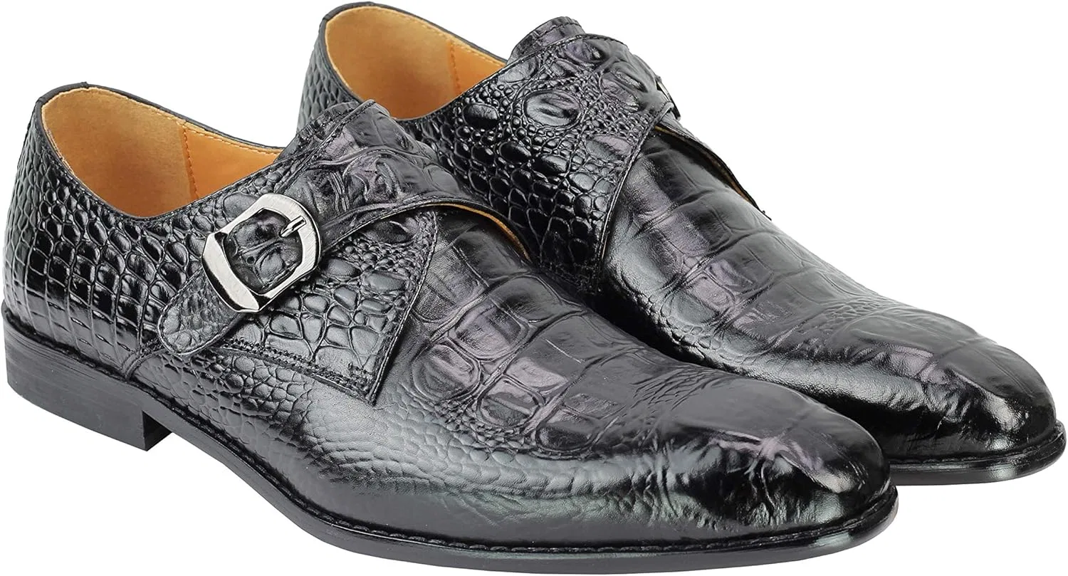 Лоферы Xpose Herren Krokodil Drucken Echtes Leder Einzelner Bügel Monk Beleg Auf Schuhe Xposed, Black — фото 2