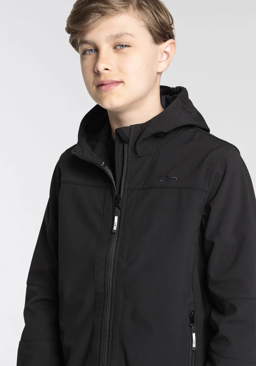 Куртка софтшелл CMP "KID SOFTSHELL JACKET FIX HOOD", с капюшоном, дышащая, теплоизолирующая и водоотталкивающая, цвет Nero — фото 3