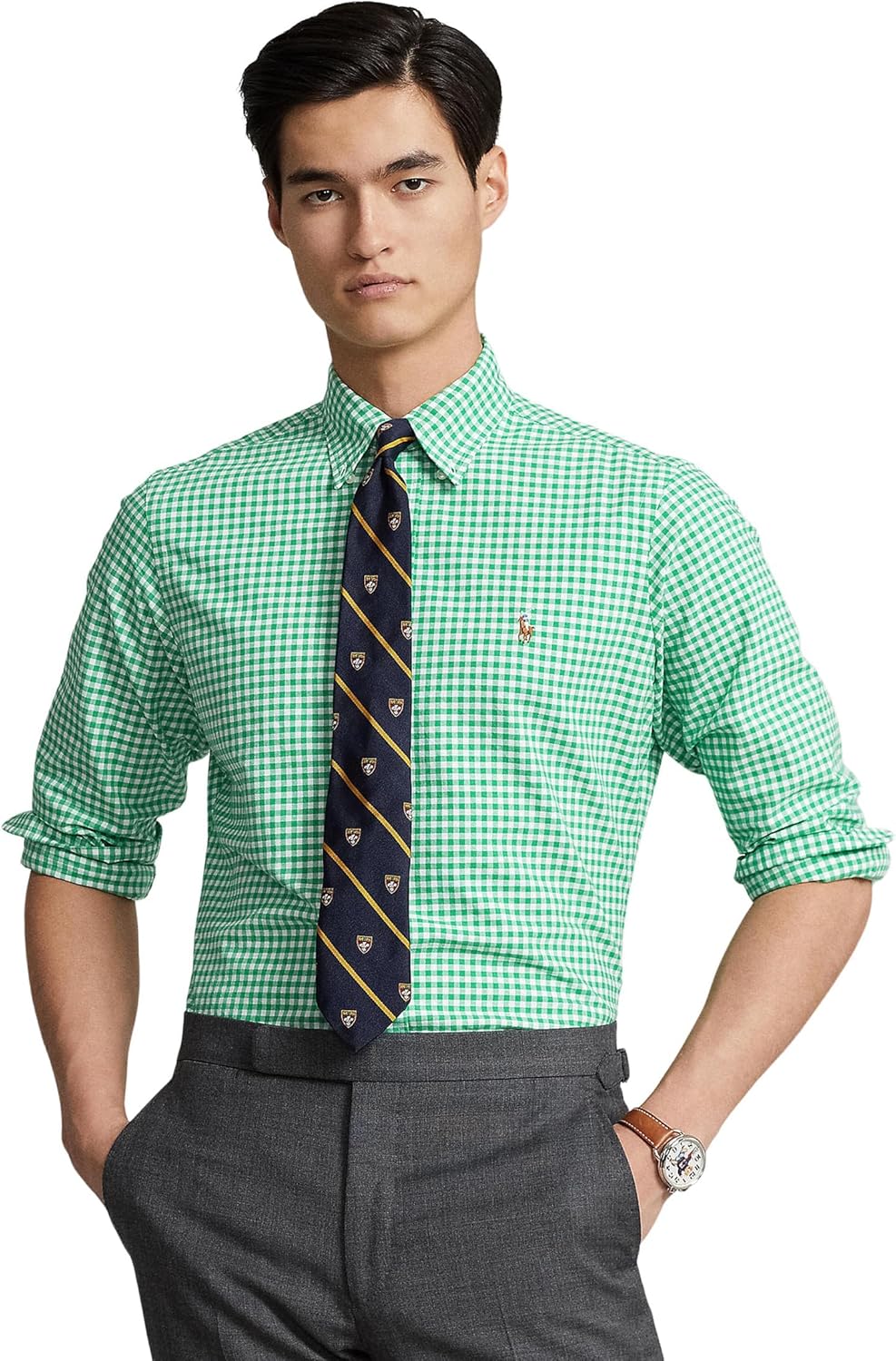 

POLO RALPH LAUREN Мужская классическая оксфордская рубашка с длинным рукавом, Summer Emerald/White