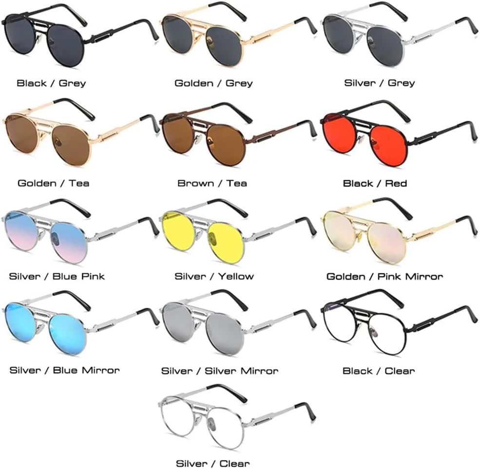 

Солнцезащитные очки UV400 - Металлические панк-очки, круглые, прозрачные с градиентом, для женщин и мужчин, для бега и активного отдыха UYPTK, Silver Blue Mirror