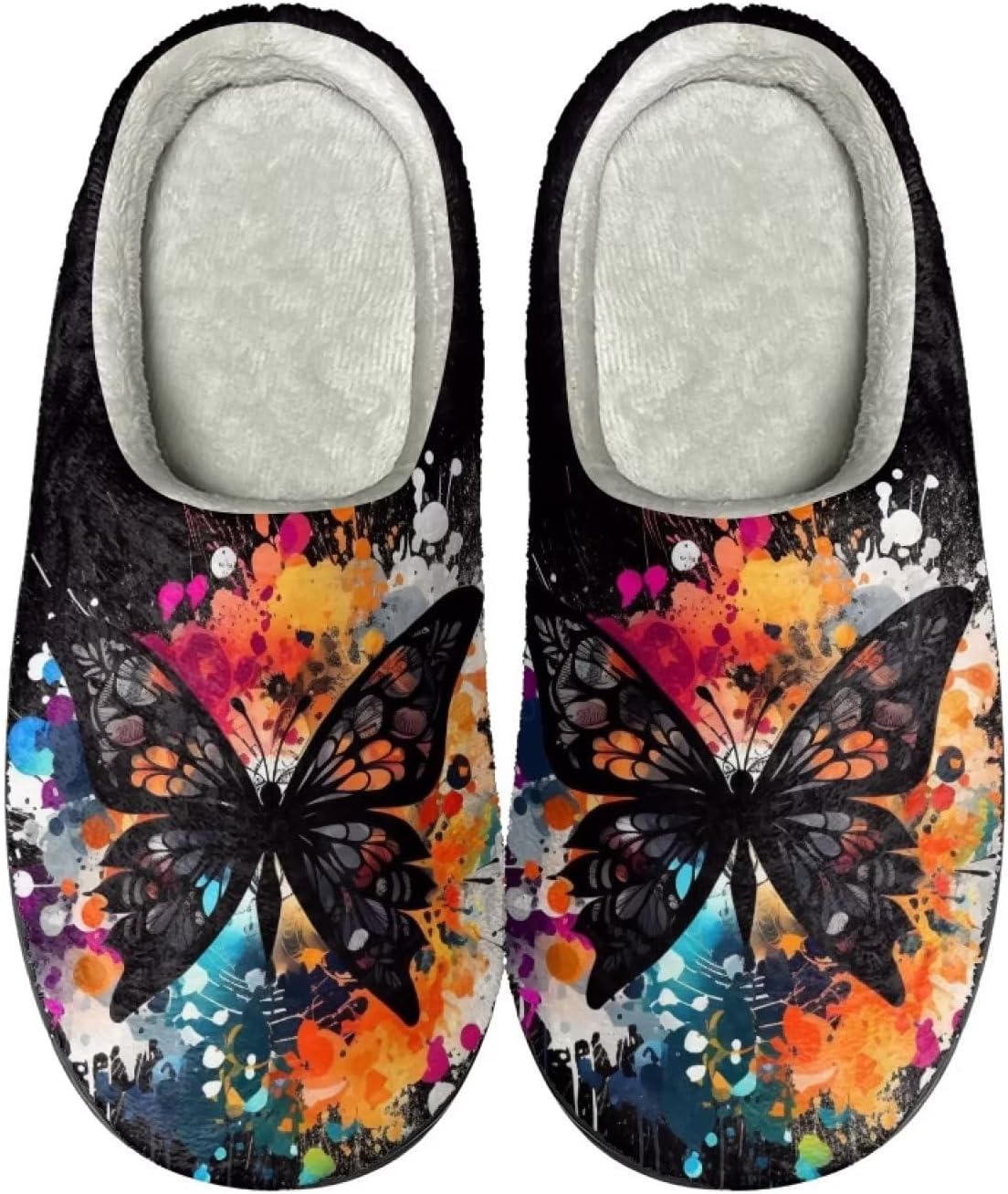 

Пушистые зимние домашние тапочки для женщин и мужчин Tribal с милым бабочкой, уютные тапочки для осени и зимы, противоскользящие Semiouray, черный
