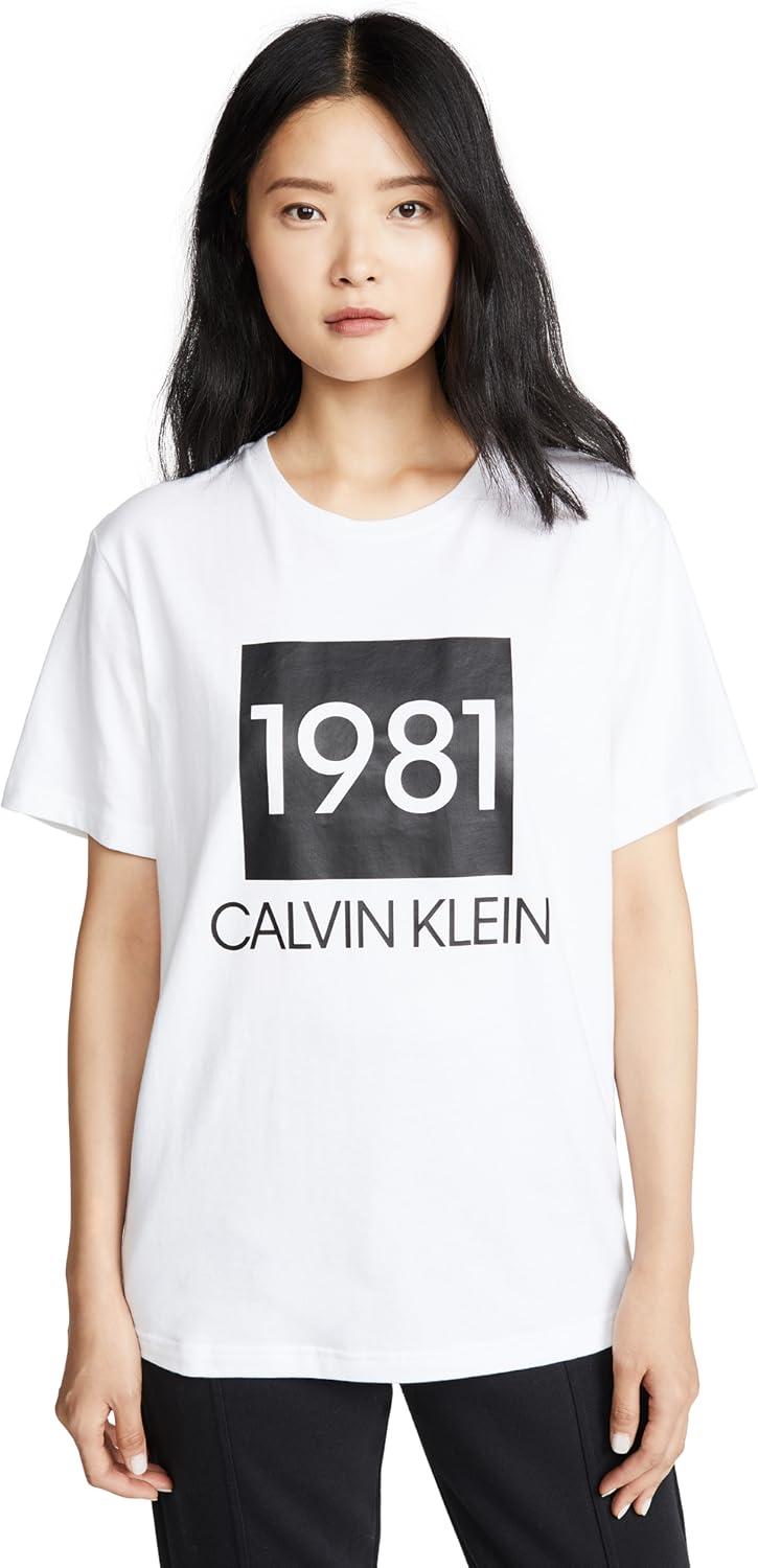 

Женская футболка Calvin Klein 1981 года из хлопка с короткими рукавами и круглым вырезом, White, Белый, Женская футболка Calvin Klein 1981 года из хлопка с короткими рукавами и круглым вырезом, White