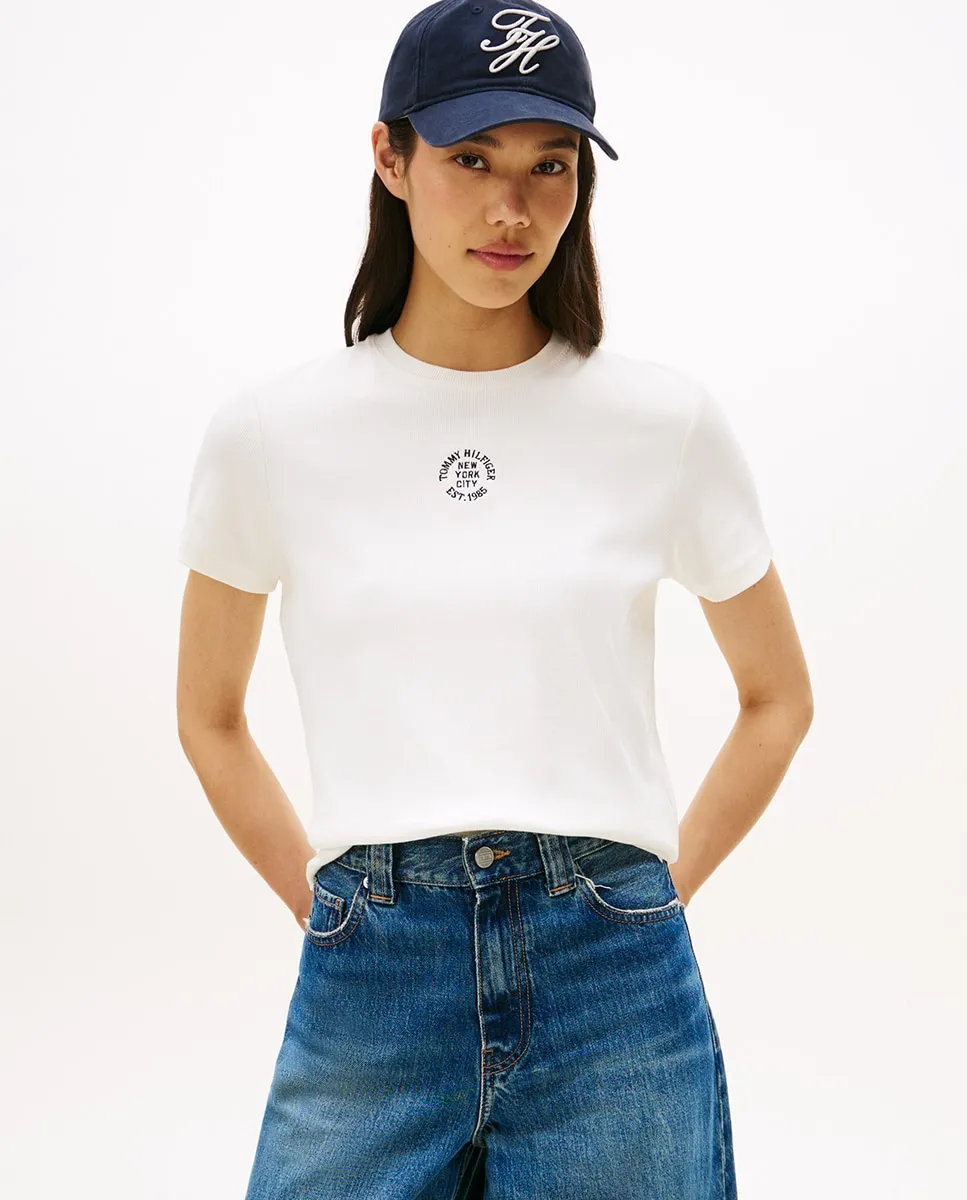 

Женская футболка в рубчик с коротким рукавом Tommy Hilfiger, кремовый