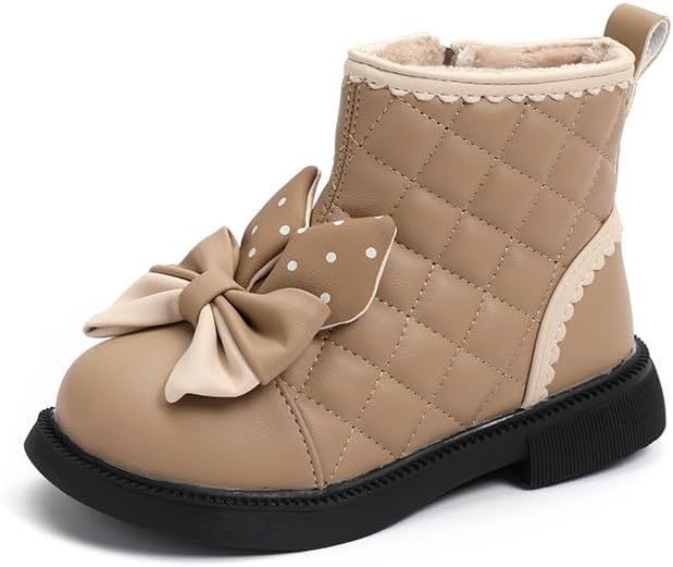 

Милые ботильоны для девочек с бантом, на меху, с боковой молнией, короткие зимние теплые ботинки для улицы JGKDTX, Khaki