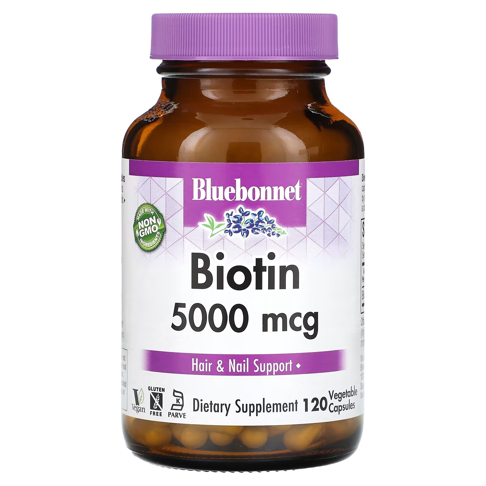 

Биотин Bluebonnet Nutrition 5000 мкг, 120 растительных капсул