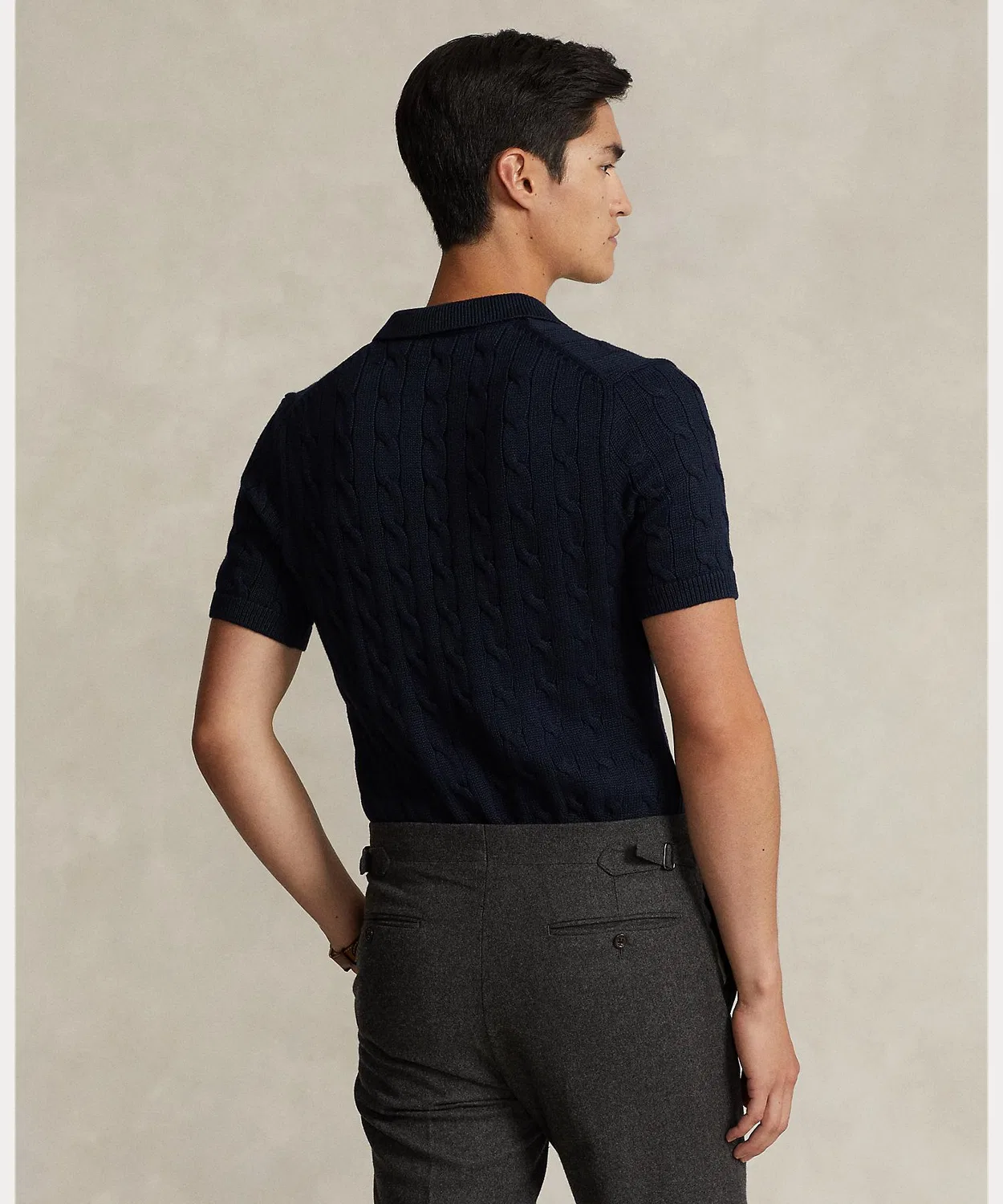 Свитер поло с кабельным узором из хлопка Polo Ralph Lauren синий — фото 4