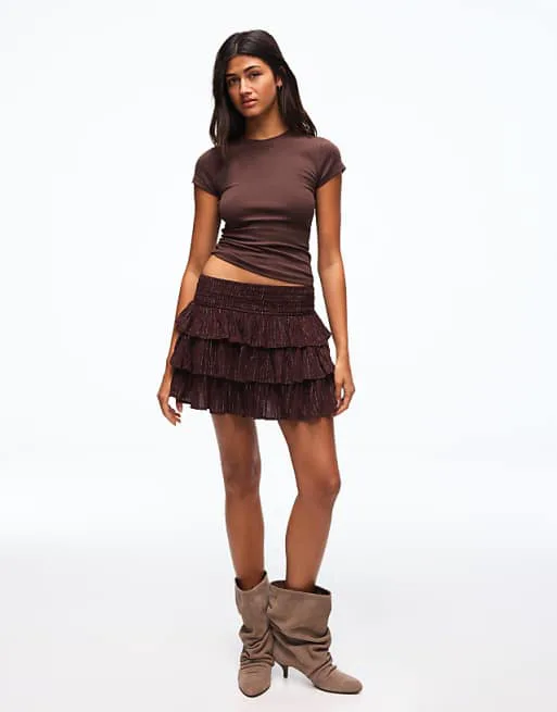 

Коричневая мини-юбка с рюшами Bershka Shimmery