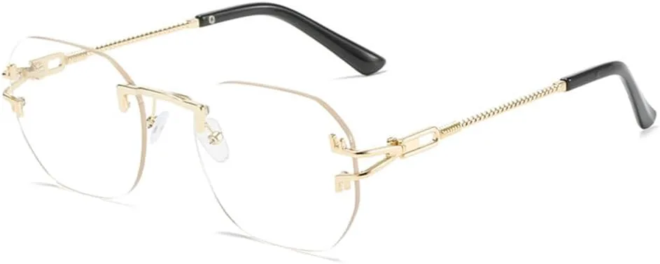 

Квадратные безрамочные солнцезащитные очки-клипсы для женщин, ретро-винтажные модные солнцезащитные очки для женщин и мужчин, золотистый сплав generic, Gold White