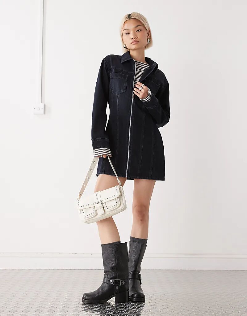 

Платье-рубашка из денима с длинными рукавами COLLUSION темно-синего цвета