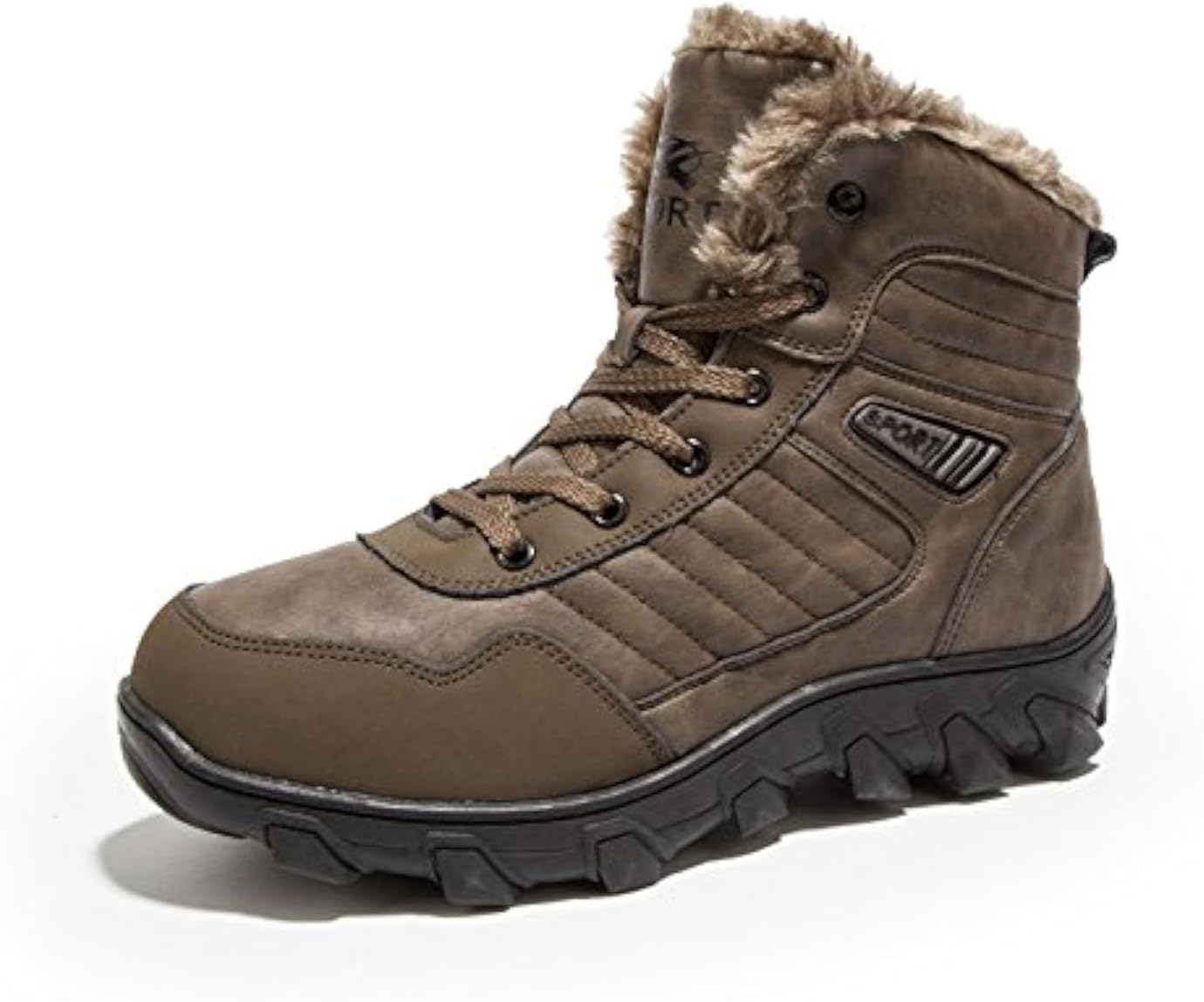 

Мужские зимние снежные ботинки с теплой подкладкой, противоскользящие кожаные кроссовки средней высоты для походов, работы, вождения и активного отдыха, водонепроницаемые легкие туфли Veslexth, коричневый
