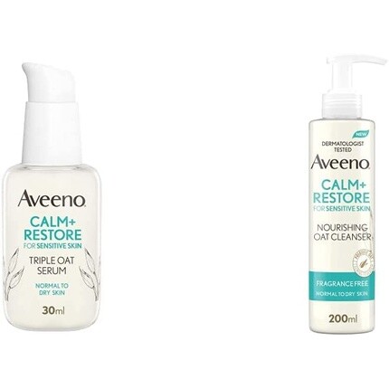 Сыворотка Aveeno — Успокаивающая + восстанавливающая тройная овсяная для лица и питательное очищающее, 30 мл