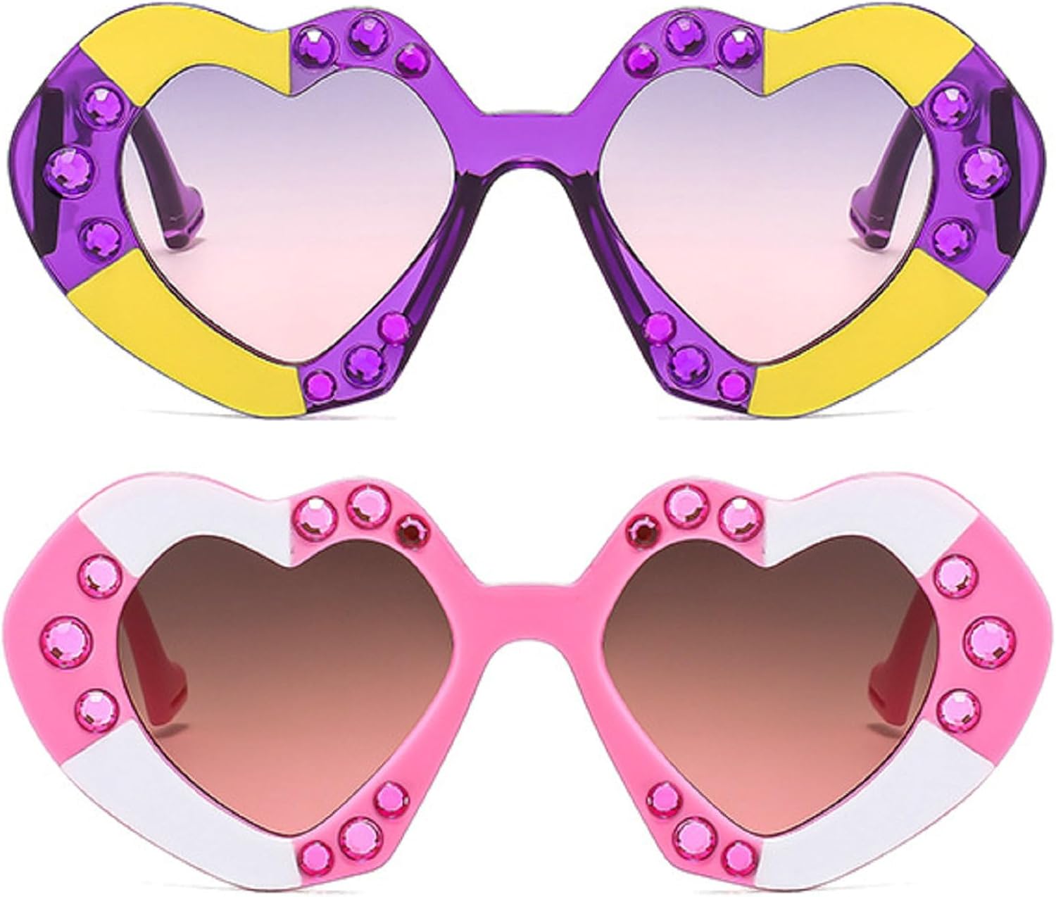 

Солнцезащитные очки в форме сердца с бриллиантами для женщин, милые, блестящие, со стразами, в форме сердца, идеально подходят для вечеринок и фестивалей mincl, 2pcs-purple&pink