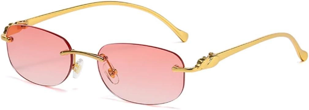 

Солнцезащитные очки овальной огранки для мужчин и женщин, без оправы, металлические, с леопардовым принтом, в стиле ретро, ​​защита от УФ-излучения UV400 TVTBBVV, Pink C2