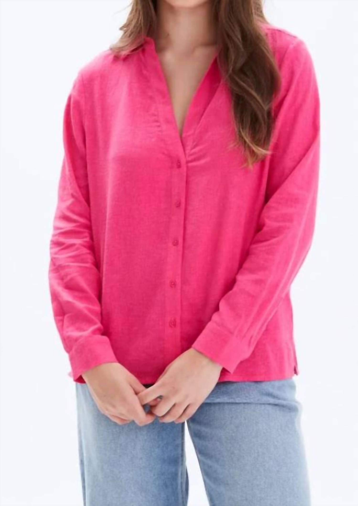 

Фрида Льняная рубашка на пуговицах в клубнично-розовом CHRLDR