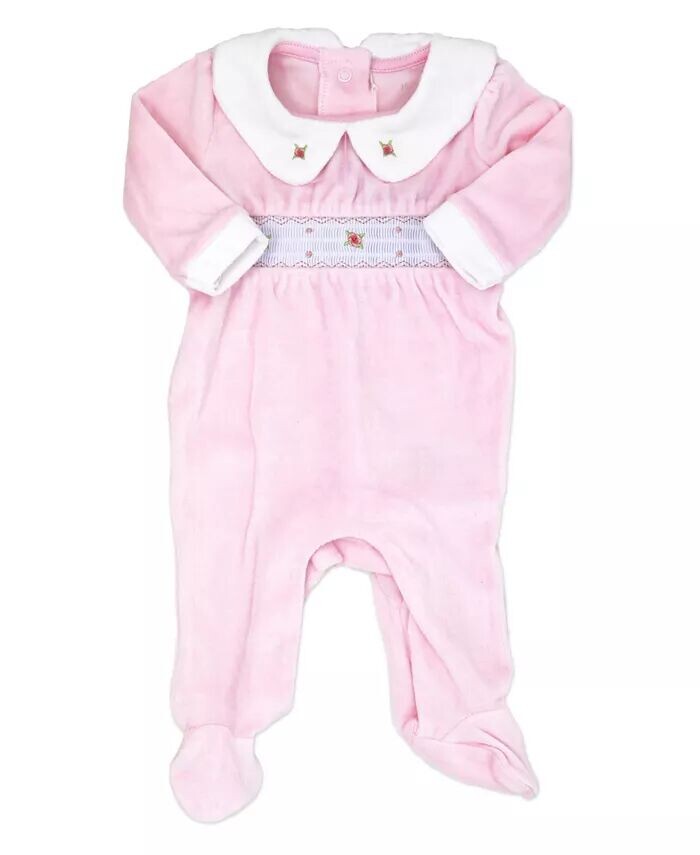 Роскошный комбинезон для девочек из велюра со сборками Rock-A-Bye Baby Boutique, розовый — фото 3