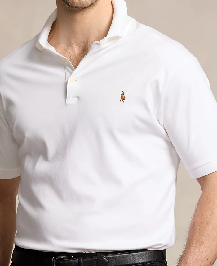 Мужская хлопковая поло Big & Tall Classic Fit Polo Ralph Lauren, белый — фото 3