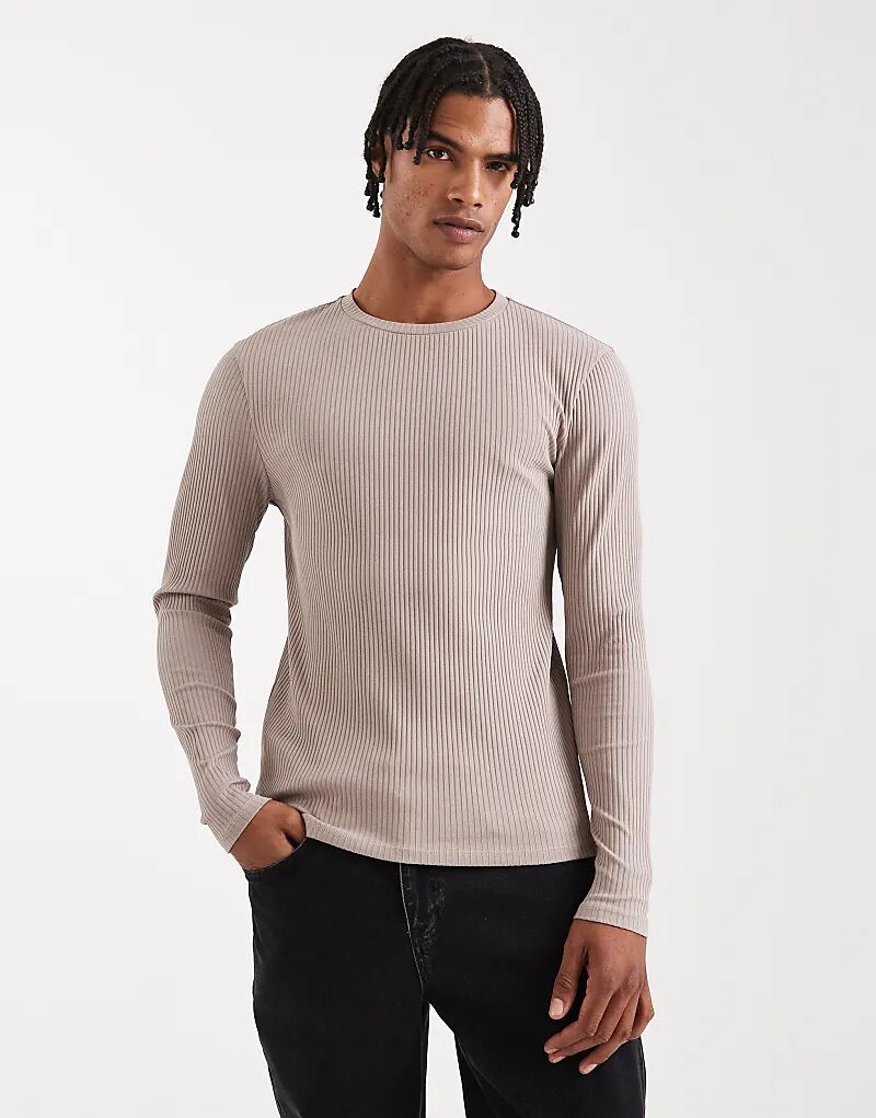 

Футболка ASOS DESIGN суперплотная, облегающая, с длинными рукавами, коричневого цвета в рубчик