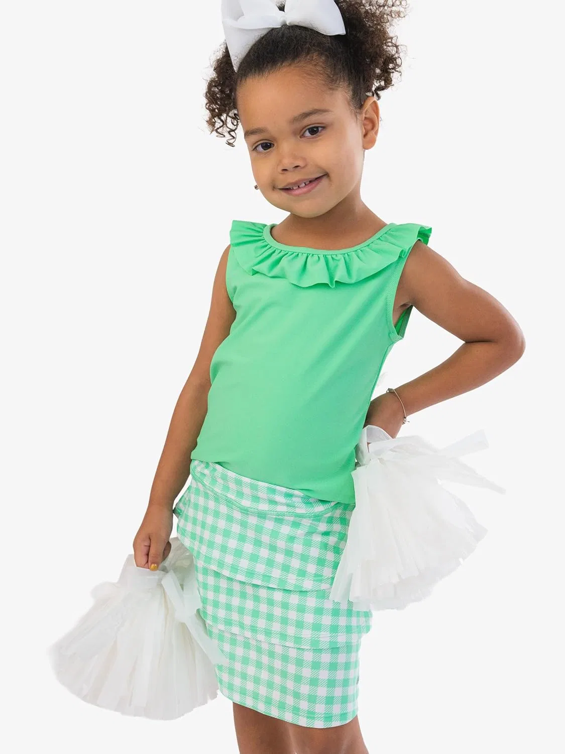 Спортивная юбка-шорты для девочек RuffleButts, Spring Bud Gingham — фото 2