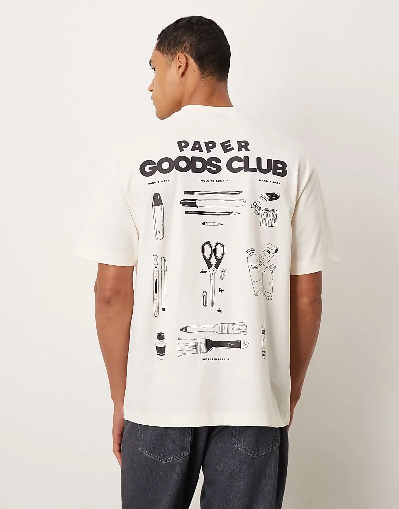 

Свободная футболка ASOS DESIGN бежевого цвета с крупным принтом на спине