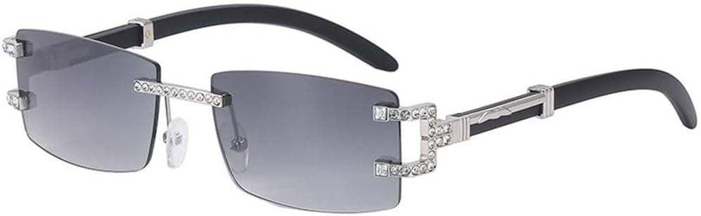 

LVTFCO Модные солнцезащитные очки без оправы для женщин, ретро-очки класса люкс прямоугольной формы для мужчин, винтажные очки без оправы с защитой от УФ-излучения UV400, Silver Gray