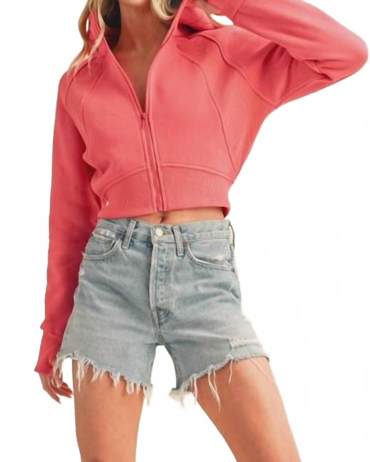 

AEMI + CO Укороченная куртка с капюшоном Deva, кораллового цвета, Красный, AEMI + CO Укороченная куртка с капюшоном Deva, кораллового цвета