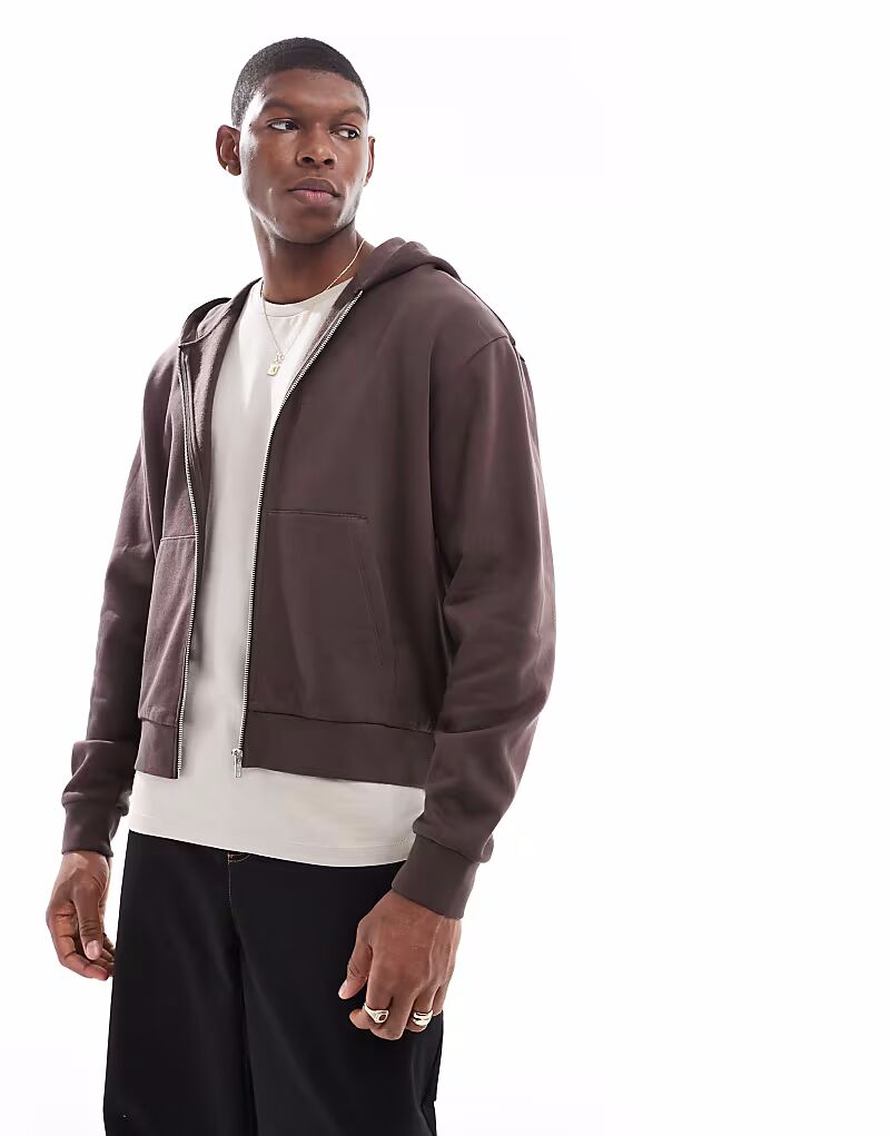 

Свободная толстовка с капюшоном ASOS DESIGN Essential большого размера с застежкой-молнией коричневого цвета