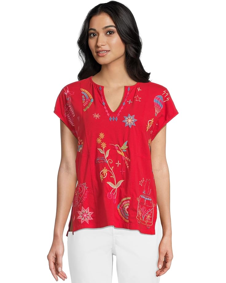 

Футболка Johnny Was Easy Paneled V-neck Tee - Loulia, цвет Racing Red