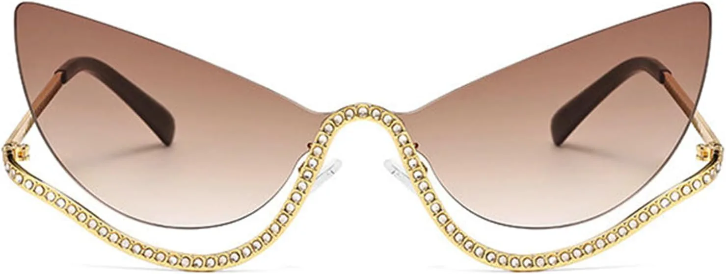 

Солнцезащитные очки Willochra с кристаллами и бриллиантами в стиле «кошачий глаз» для женщин, винтажные, без оправы, градиентные, с защитой от УФ-излучения UV400, C2