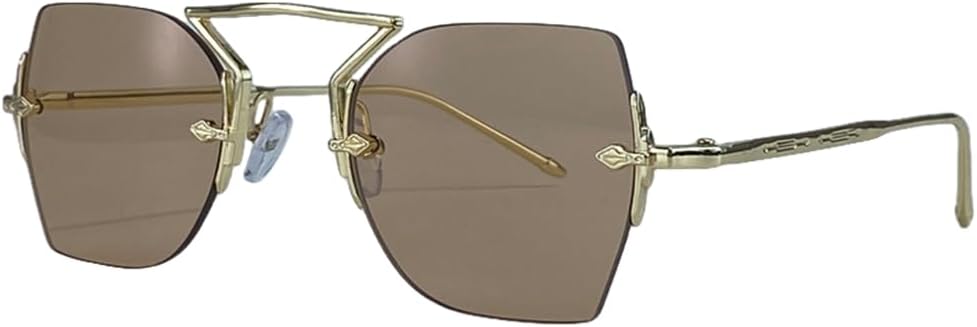 

Винтажные солнцезащитные очки в металлической оправе без оправы для женщин, роскошные классические очки в стиле стимпанк с многоугольными линзами, модные солнцезащитные очки для улицы UUPTTPL, C6champagne