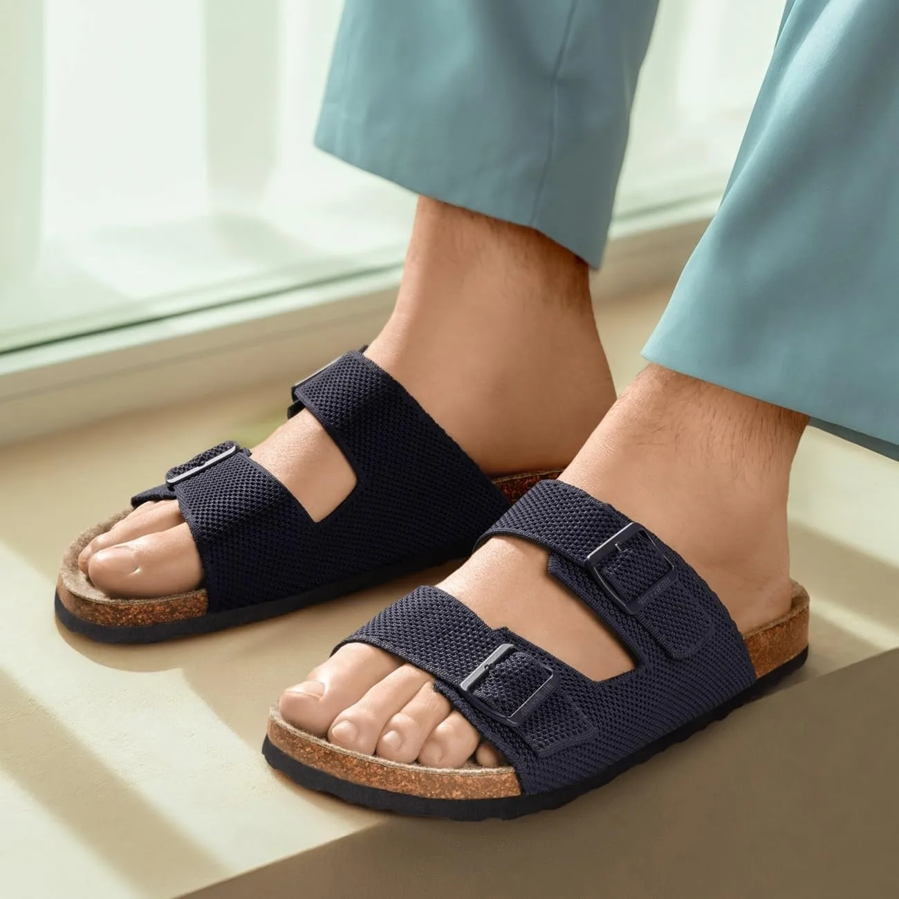 Мужские сандалии Giesswein Merino Slides - мюли с эргономичной стальной ручкой - Удобные сандалии с регулируемыми ремешками и трикотажной тканью Ajour - Тапочки с удобной мериносовой стелькой, синий — фото 3