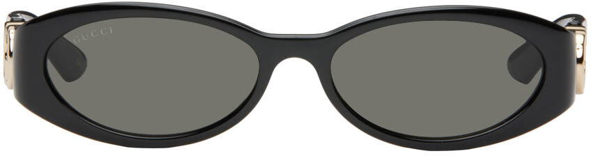 

Черные овальные солнцезащитные очки Gucci, Black/Black/Grey