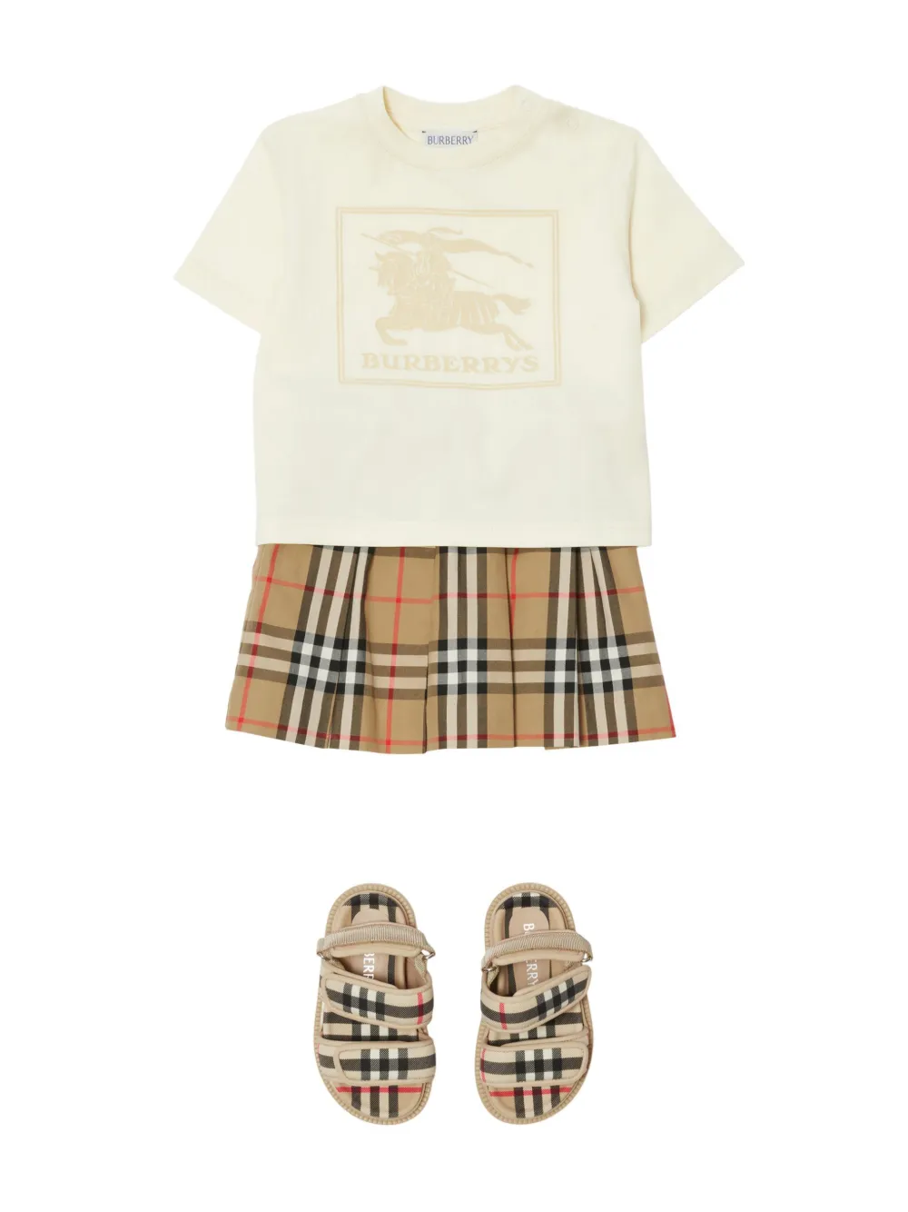 Клетчатая юбка со складками BURBERRY KIDS, нейтральный — фото 3