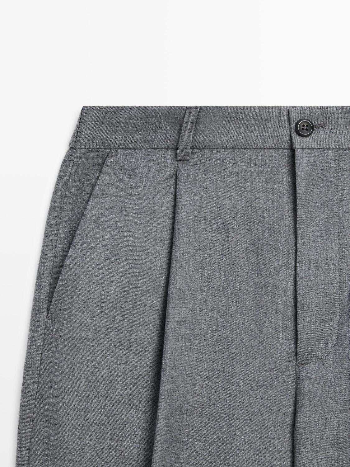 Шерстяные брюки свободного кроя с вытачками Massimo Dutti, grey — фото 4