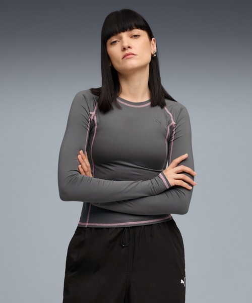

Женская облегающая футболка с длинными рукавами PUMA, темно-серый