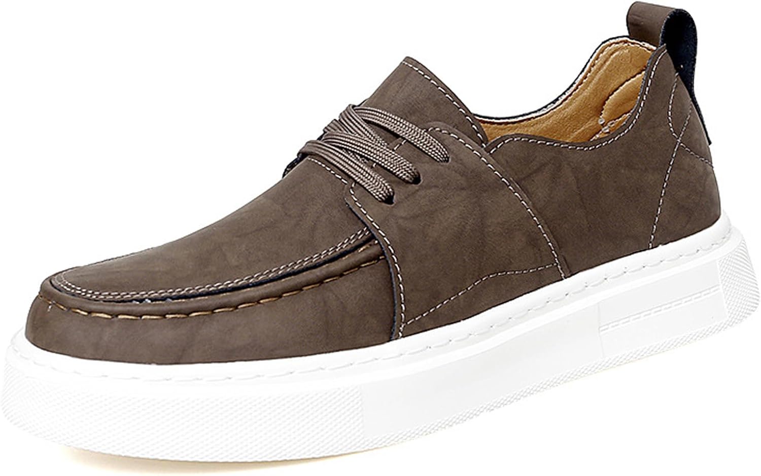 

Мужские кроссовки на шнуровке с платформой из натуральной кожи, модные, с комфортным круглым носком, низкие, с нескользящей мягкой подошвой, оксфорды для вождения, работы и отдыха Faglkak, коричневый