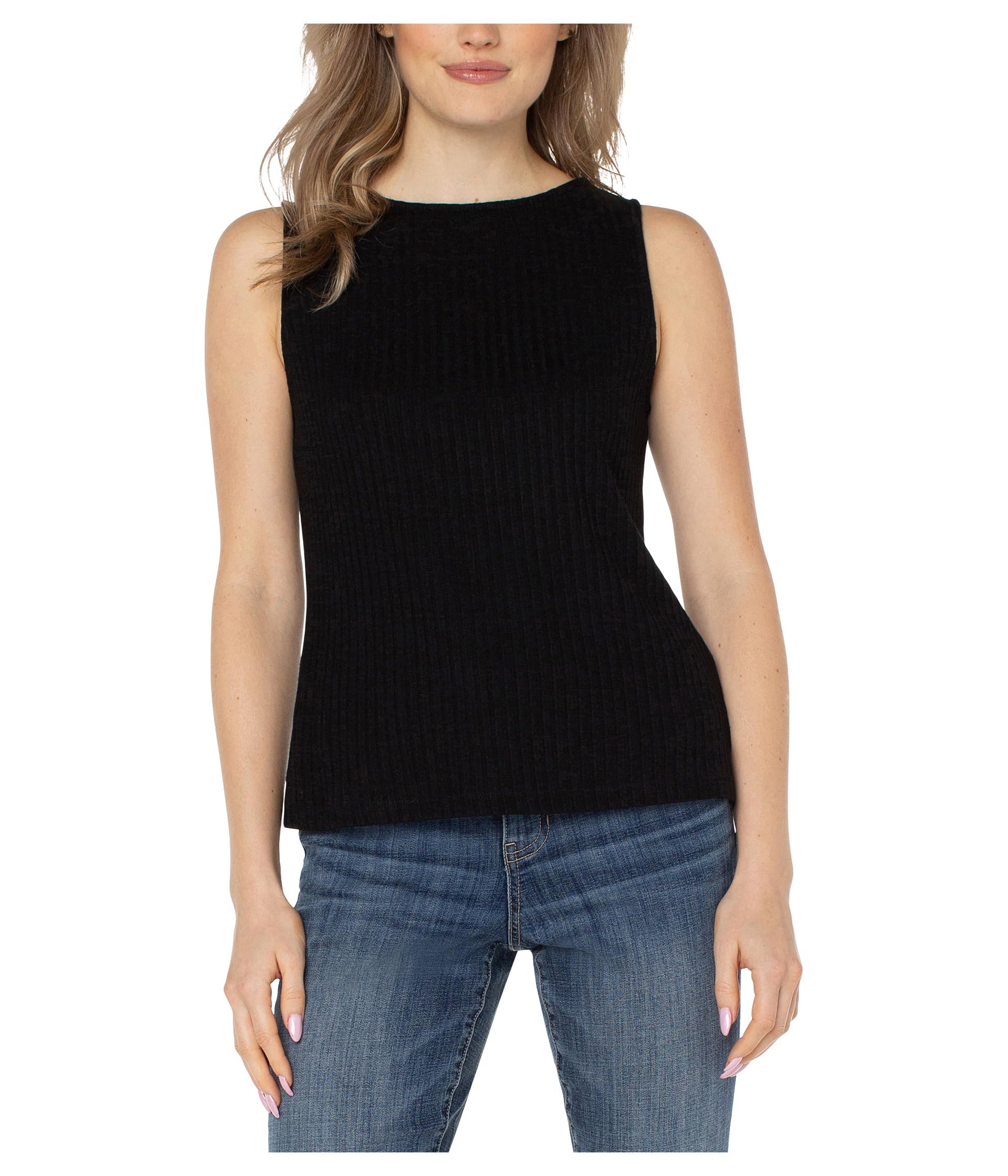 

Топ Liverpool Los Angeles Sleeveless Boat Neck Rib Knit Top, черный