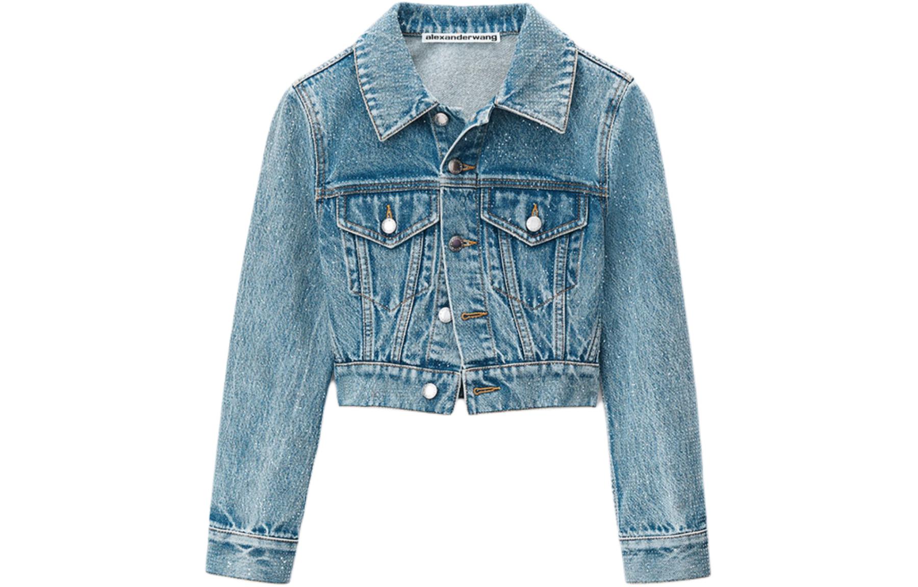 Alexander Wang Расшитый бисером укороченный джинсовый пиджак, Vintage Light Indigo — фото 3