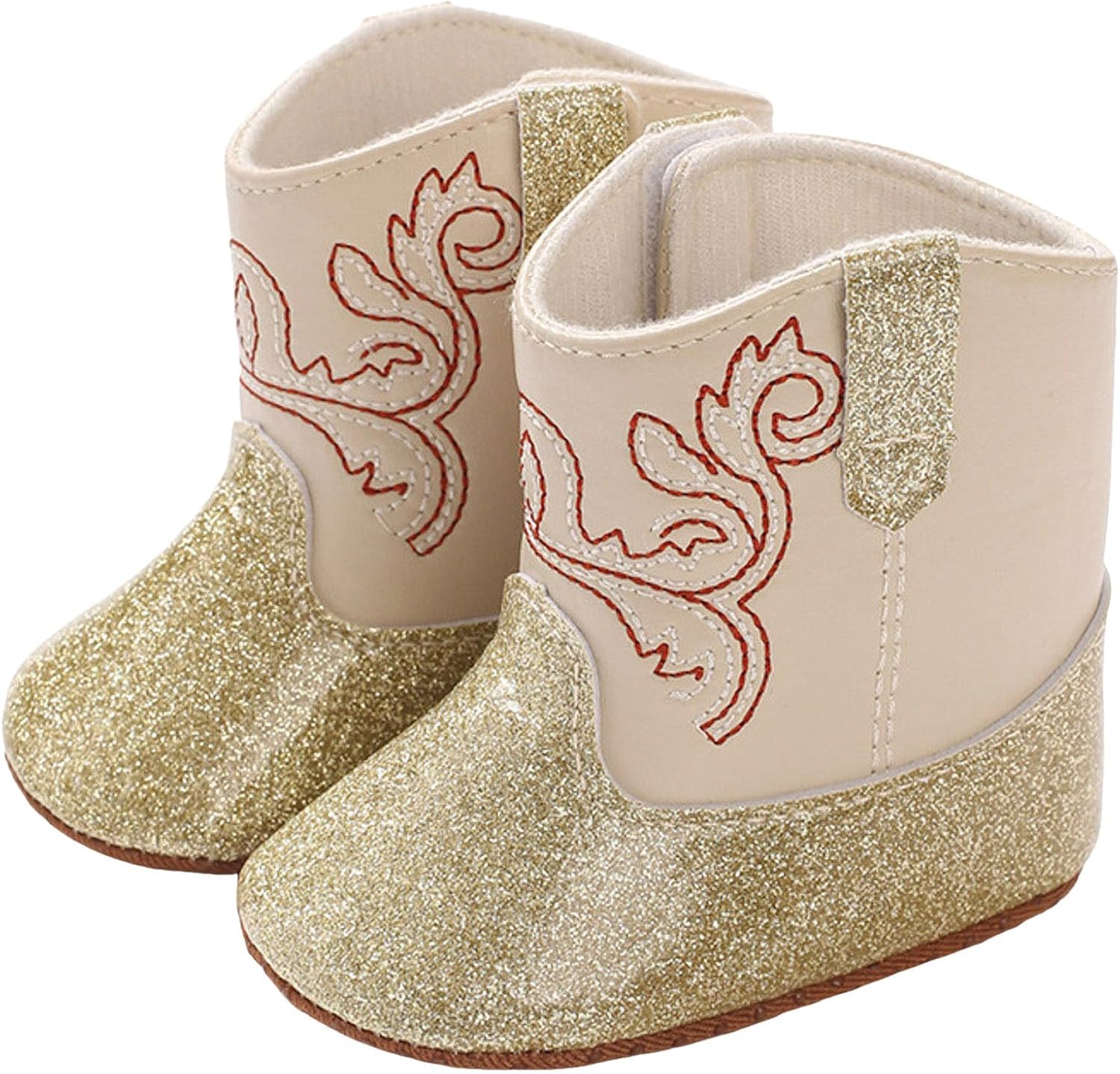 

Детские ковбойские ботинки IWIHMIV для малышей с мягкой подошвой, вестерн-стиль, для мальчиков и девочек, с круглым носком, милые, удобные, с нескользящей подошвой, золотой