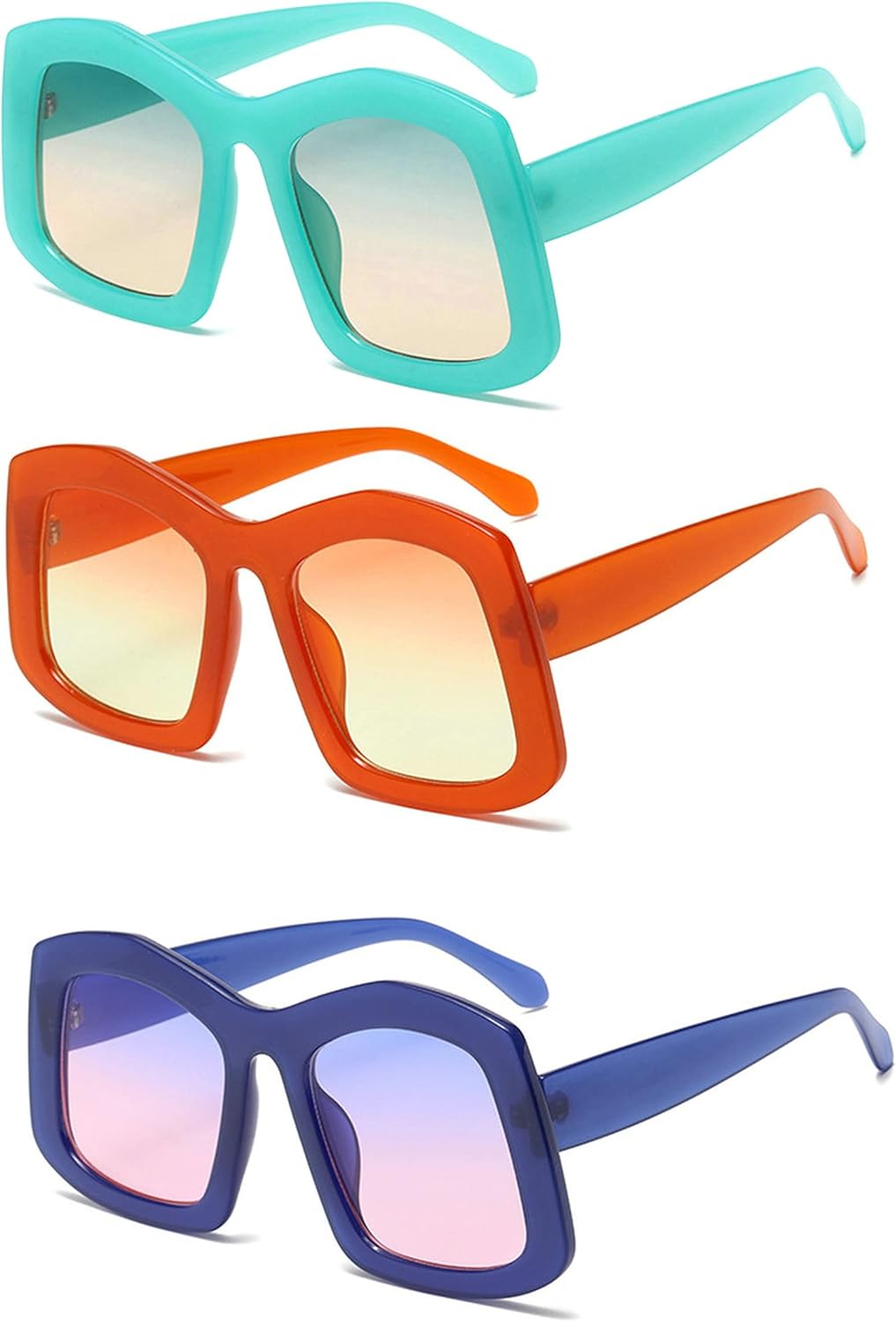 

Солнцезащитные очки Melrose Big Square, модные женские, конфетного цвета, ретро, ​​увеличенного размера, трендовые солнцезащитные очки с защитой от УФ-излучения UV400, 3pcs Green&orange&blue