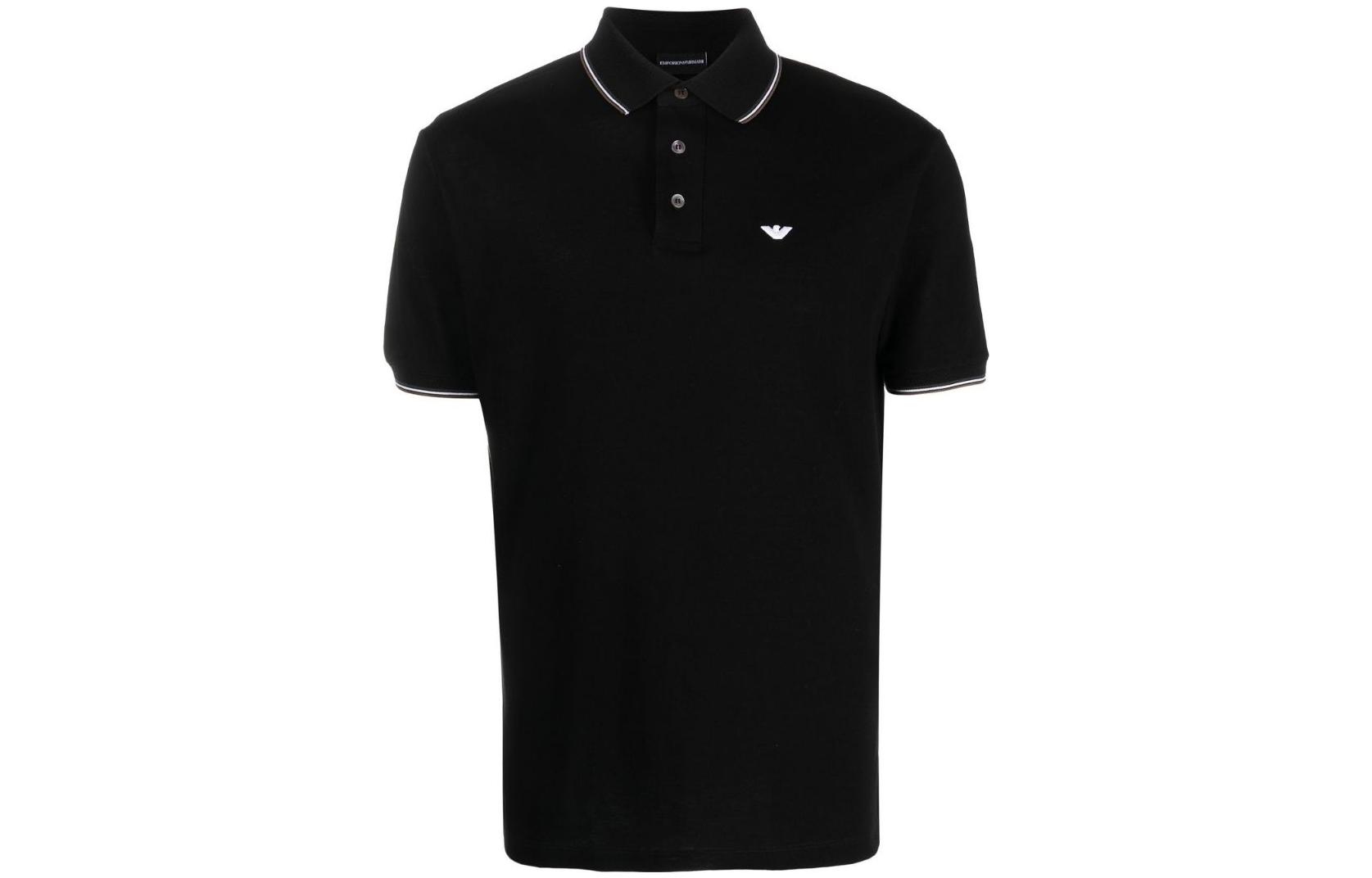 

Рубашка-поло с короткими рукавами и вышитым логотипом EMPORIO ARMANI, Obsidian Black