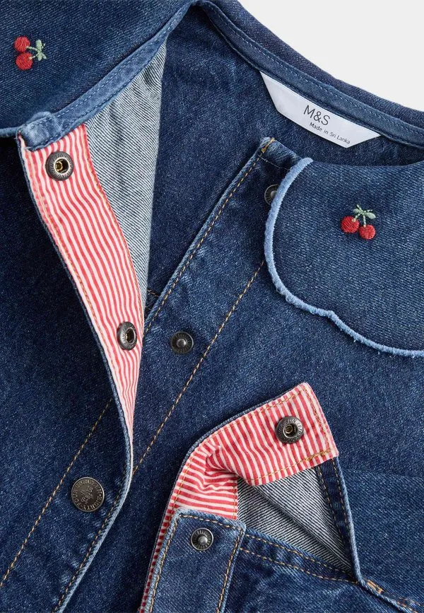 Куртка-Рубашка с вышитым воротником и вишневым узором Marks & Spencer, Denim — фото 3