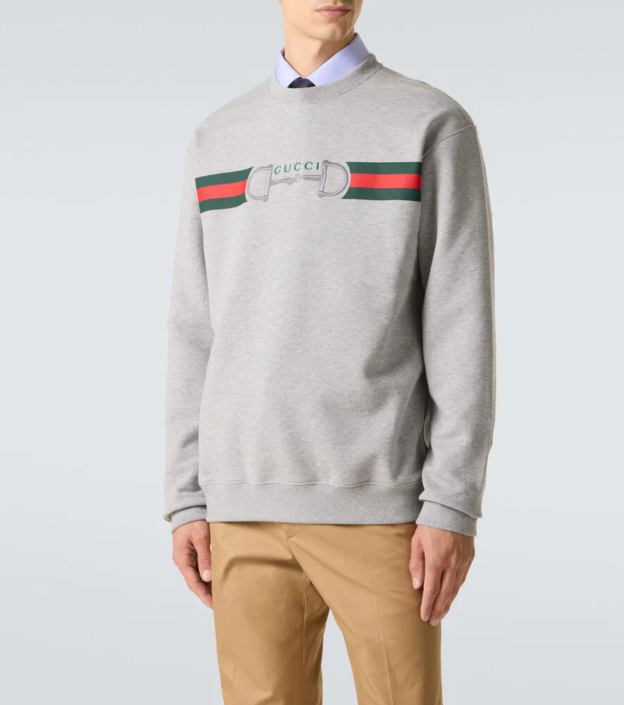 Толстовка Gucci Хлопковая с полосками Web Stripe, серая — фото 3