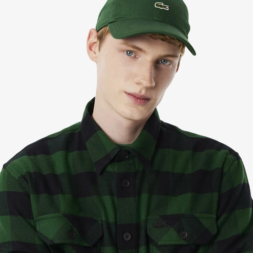 Мужская рубашка в клетку с нагрудным карманом, зелёная, от Lacoste — фото 2